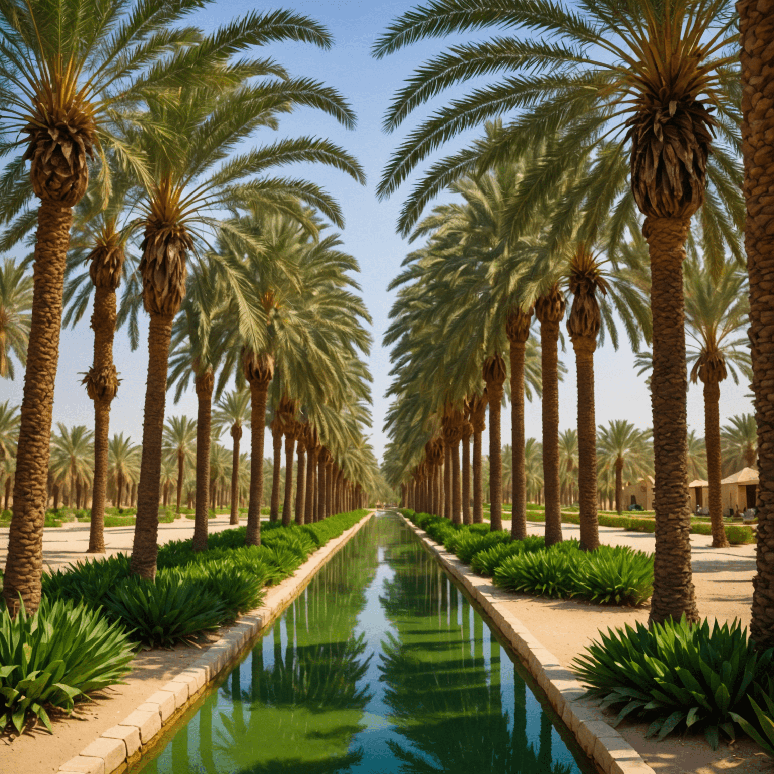 Lush palm groves of Al Ain Oasis with traditional falaj irrigation system