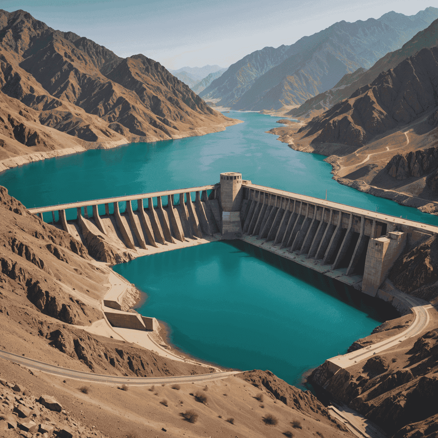 Scenic view of Hatta Dam with turquoise waters surrounded by rugged mountains