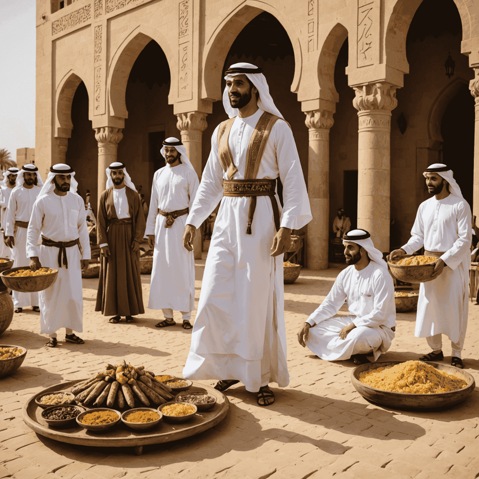 Montage of UAE cultural experiences including traditional dance performance, local cuisine, and historical artifacts